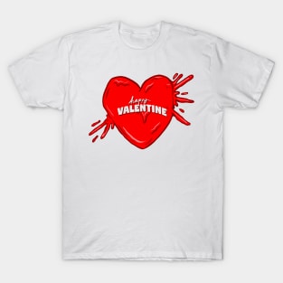 Valentine Heart Bloody with Happy Valentine Text T-Shirt